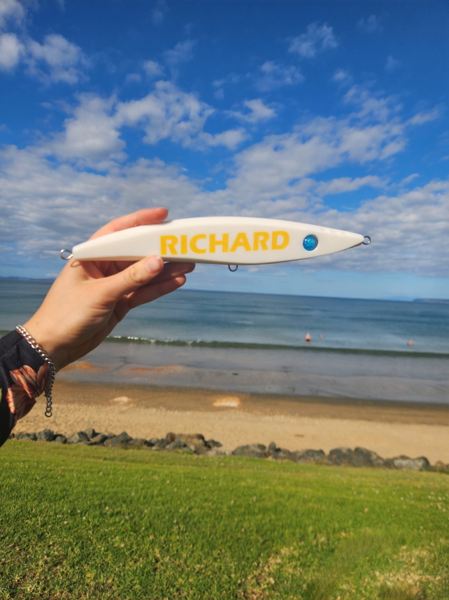 Fishing custom stickbait trevs lure 240mm Richard white gold