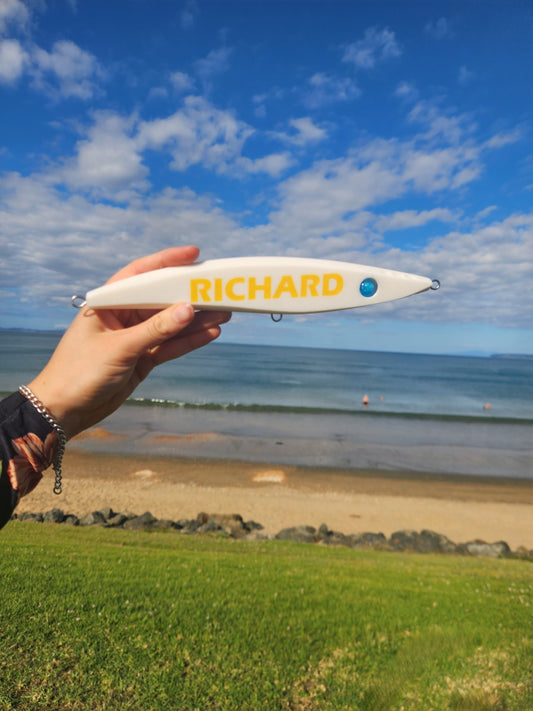 Fishing custom stickbait trevs lure 240mm Richard white gold